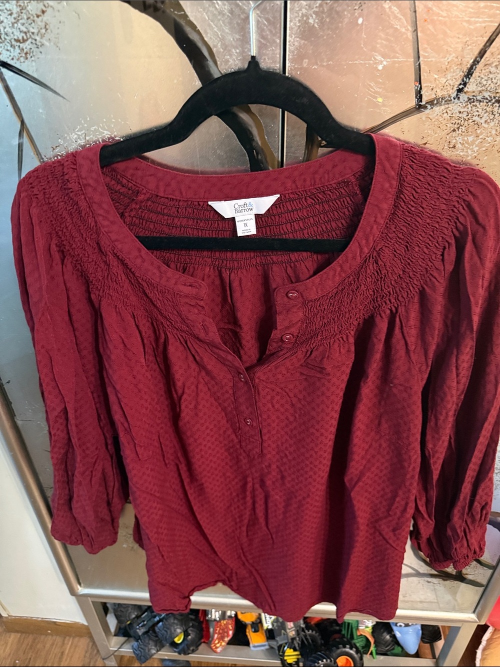 croft & barrow Deep Wine Textured Peasant Blouse